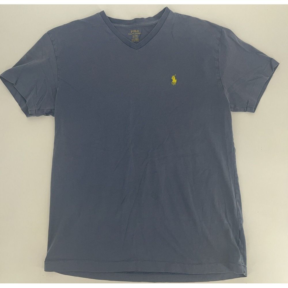 Ralph Lauren Polo Tshirt Small Blue VNeck Small Pony Logo Short Sleeve Mens